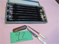 Sterling Tea Spoons/Mother of Pearl Pick & Knife