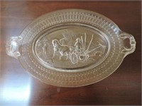 Antique cut glass serving tray with handles