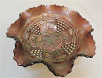 Marigold carnival glass footed dish