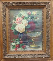 Antique Wood & Gilt Frame w/ Vintage Floral Print