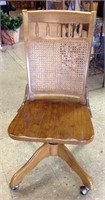 WOOD ROLLING WICKER BACK DESK CHAIR