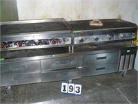 Gas griddles on portable table, condition unknown