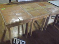 3 tile top wood tables approx 25"x30"