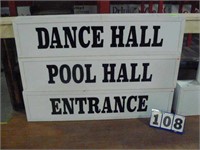 Signs: "Dance Hall", "Pool Hall", "Entrance"