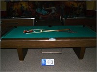 Pool Table. Approx 62 by 114 in with ball, cue