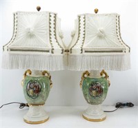 Pair Victorian Lamps with Fringed Shades