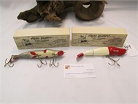 Two C. C. Roberts bait Mud Puppy lures in boxes