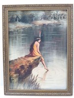 1917 Indian Maiden Framed Watercolor by Vern H