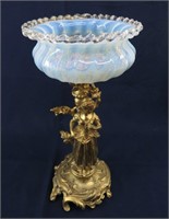 Opalescent French Maiden Gilt Figural Compote