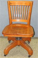 Vintage Solid Oak Swivel Office Chair on Wheels