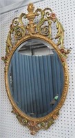 Ornate & Crowned Oval Vintage Beveled Mirror