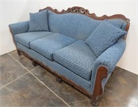 1920's Floral Sofa With Wood Trim