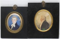 2 SIMILAR EARLY 19TH C MINIATURE PORTRAITS OF