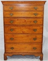 EARLY 18TH C FIGURED MAPLE 5 DRAWER TALL CHEST