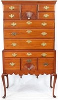 18TH C AMERICAN QUEEN ANNE HIGHBOY, CHERRY WOOD,