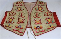 EARLY 20TH C PLAINS INDIAN DYED QUILL VEST,