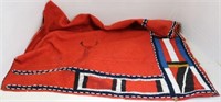 19TH C CROW BEADED SADDLE BLANKET, RED TRADE
