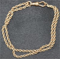 14KT. YELLOW GOLD, 7 1/2" LONG DOUBLE ROPE