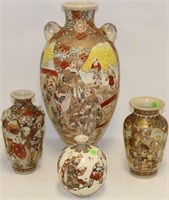 4 EARLY 20TH C SATSUMA VASES WITH WARLORD