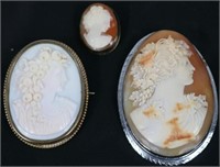 3 VICTORIAN CAMEO PINS.  ONE IS 1 1/8", ONE IS