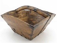 Primitive Wood Basket w/ Metal Trim