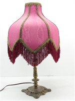 Victorian Style Brass Lamp w/ Fringed Shade
