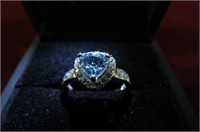 2 KT PLAT OVER SS TOPAZ & WHT SAPPHIRE LADIES RING