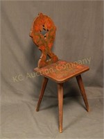 Folk Art Pyrography Chair.Heart Cutout