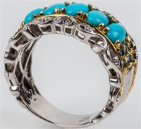 Jewelry Sterling Silver Turquoise & Topaz Ring