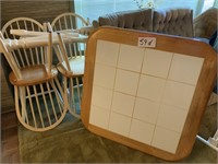 White tile/wood table & 4 matching chairs