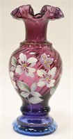 1996 Fenton Mulberry Butterfly Floral Vase