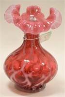 Fenton Cranberry Opalescent Spanish Lace Vase