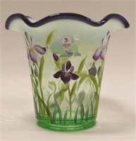 Fenton Willow Green Diamond Optic Purple Trim Vase