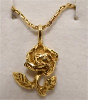 14K Yellow Gold Necklace With Rose Charm