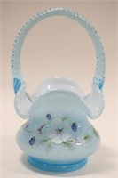 Fenton Blue Opalescent Flower Painted Basket