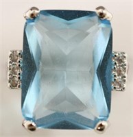 Sterling Silver Blue Topaz & Diamond Cocktail Ring