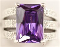 Sterling Silver Emerald Cut Amethyst Cocktail Ring