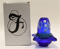 Fenton 3pc Cobalt Blue With Flowers Fairy Lamp MIB