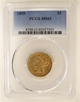1899 U.S. $5 Gold Liberty Head Coin PCGS MS 61