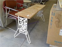 Board-top iron legs table, 54 x 14 x 27" tall