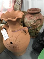 Clay vases, set of 2, 12" & 13" tall