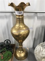 Brass etched vase, 19.5" tall