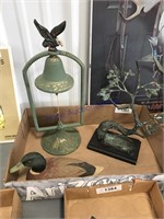 Wood duck(10"), Brass bell(16" tall),Bird/tree,12"