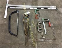 Tools: Hack Saw, 3 Hand Saws, 4 C-Clamps, Clamp,