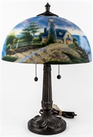 Thomas Kinkade Reverse Painted  Lamp Ocean Scene
