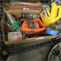 Assorted wrenches, tape, chalk line reel, hardware