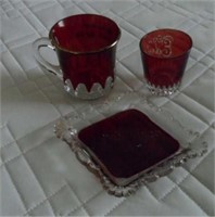 Three pieces of antique souvenir Ruby glass