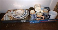 Two boxes of mugs and plates- some souvenir