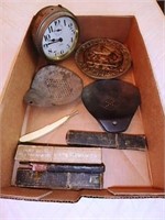 Antique straight razors, Big Ben alarm clock,