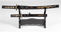 Set of 2 Reproduction Samurai Swords & Stand